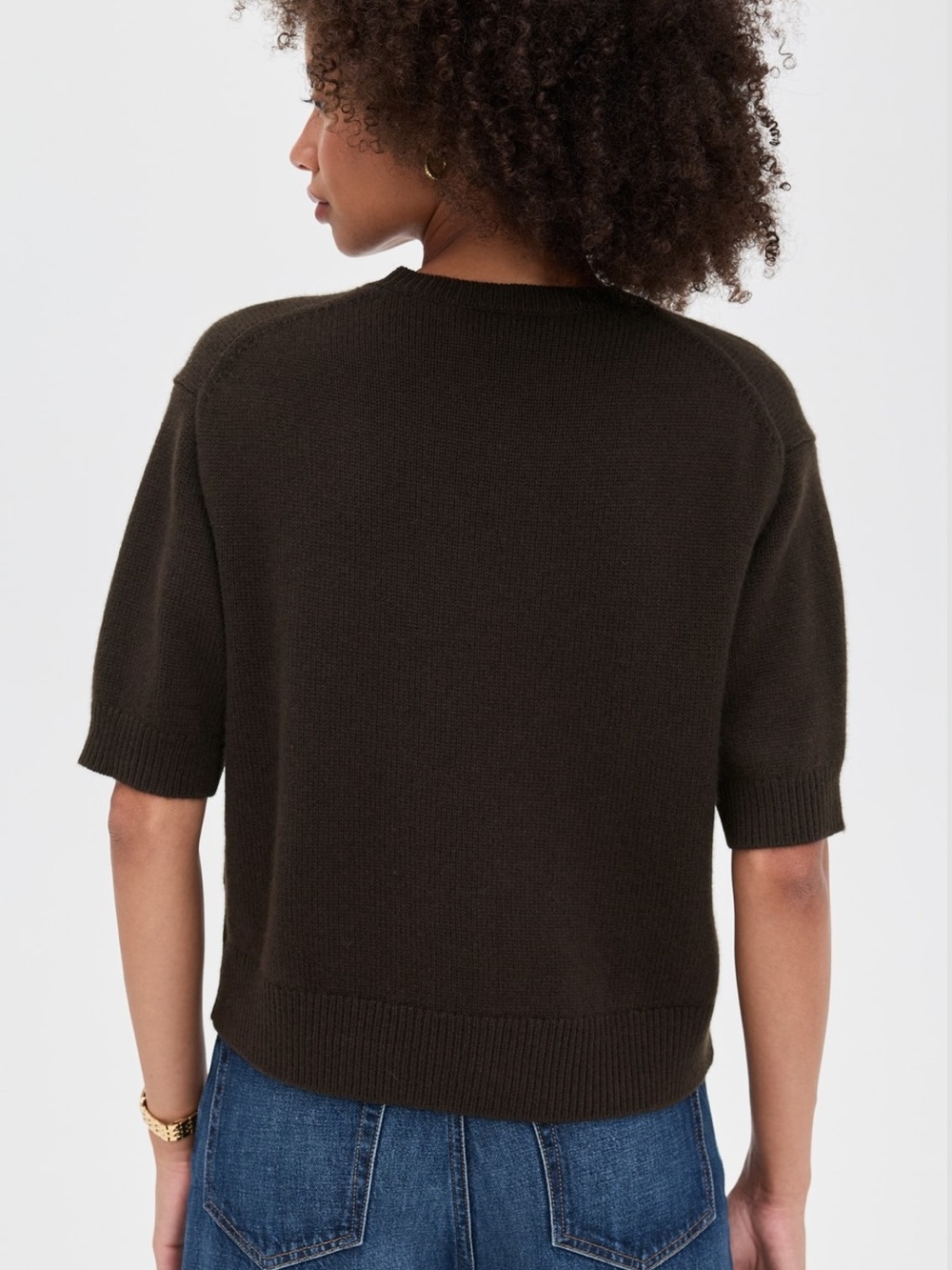 Theory Women's Short sleeved cashmere Crewneck Sweater in Dark Brown - Picture 3 of 6